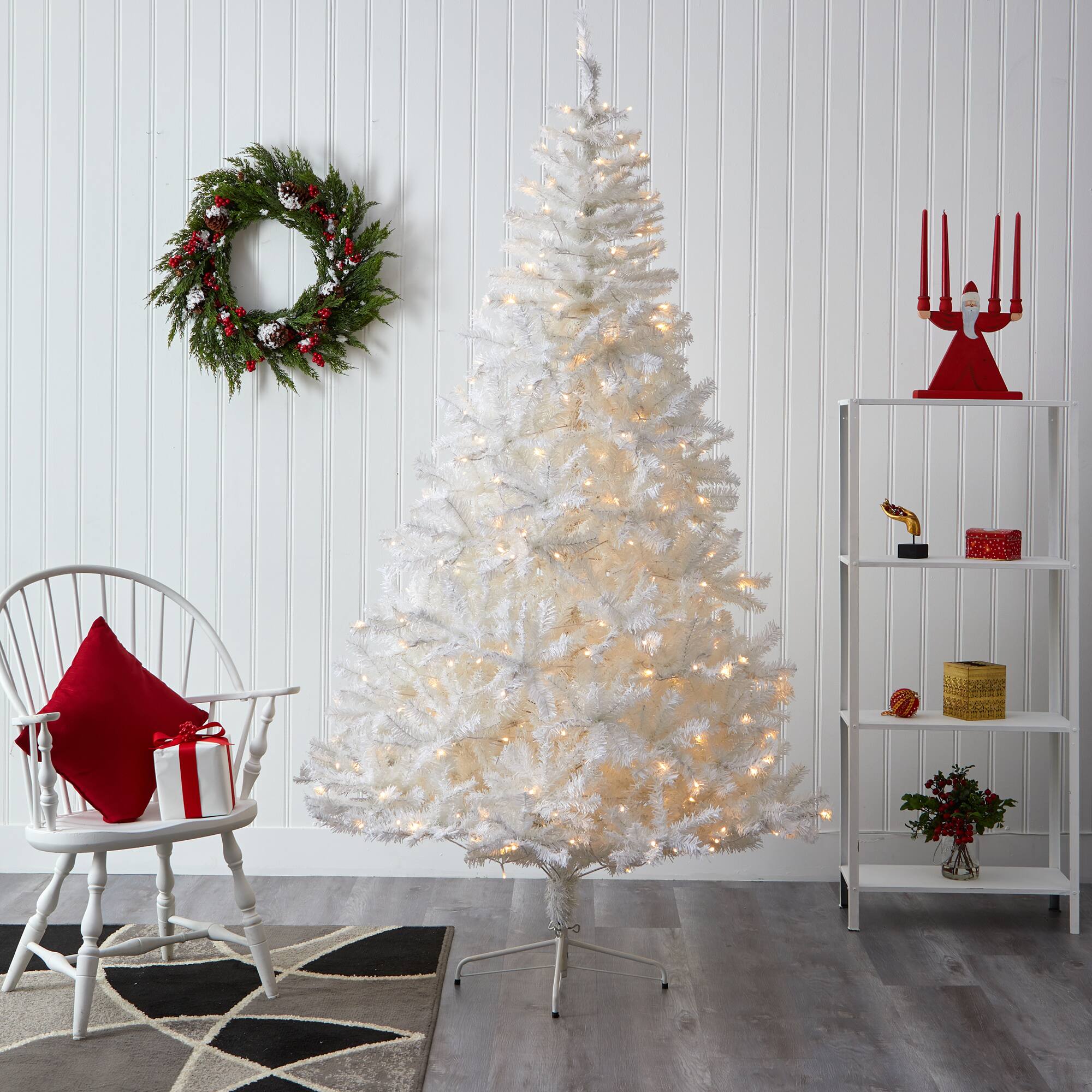 7.5ft. Pre-Lit White Artificial Christmas Tree, Clear LED Lights